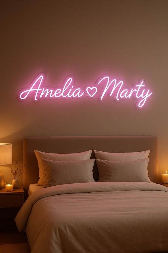 Custom Couple Name LED Neon Sign – Personalized Heart LED Wall Decor & Anniversary Gift