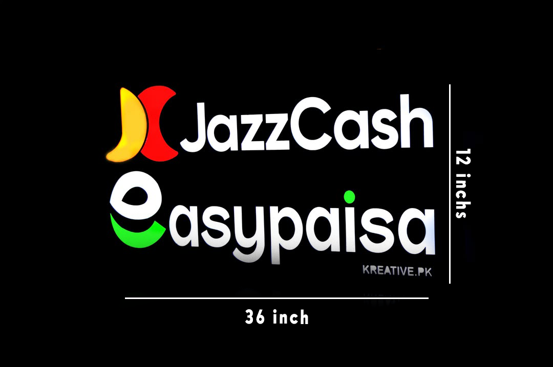Custom 2D LED Sign Board for JazzCash & Easypaisa Service – Premium Acrylic Shop Signage