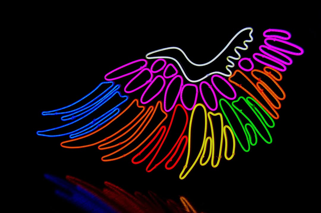 Rainbow Angel Wings Neon Sign – LED Wall Art for Salons, Studios, Bedrooms & Photo Corners