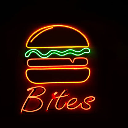 Burger Bites Neon Sign – LED Neon Light for Cafes, Restaurants & Food Spots