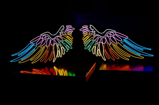 Rainbow Angel Wings Neon Sign – LED Wall Art for Salons, Studios, Bedrooms & Photo Corners