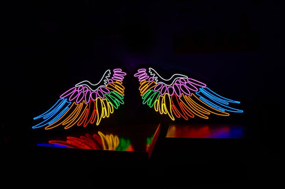 Rainbow Angel Wings Neon Sign – LED Wall Art for Salons, Studios, Bedrooms & Photo Corners